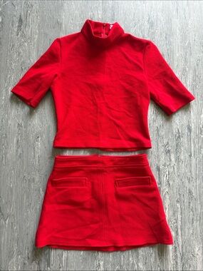 Zara Red Mock Neck Top & Mini Skirt Set